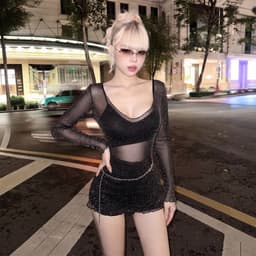 Đầm Lưới Ôm Body Tay Dài Cổ V Kiểu Xuyên Thấu D171 7 - Sam botique 1