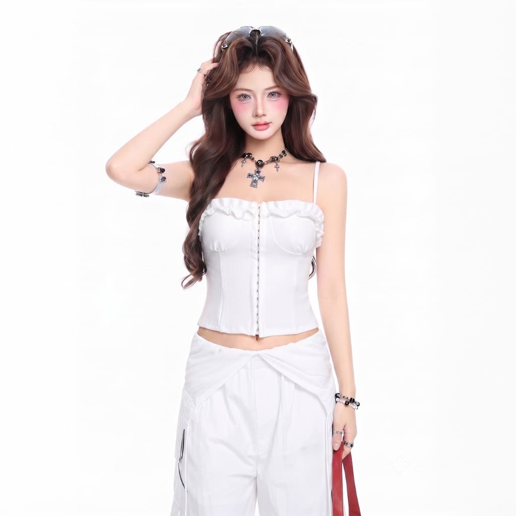 Áo 2 Dây Dáng Corset Nẹp Gài  Kiểu Viền Bèo Cá Tính A51557 9 7 - Sam botique