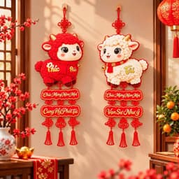 Bộ 2 dây treo trang trí Tết 2027 hình dê Phúc Tài may mắn câu đối chúc mừng năm mới treo cửa đón xuân 2
