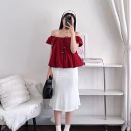Áo Kiểu Nữ Trễ Vai Cánh Tiên Dáng Bí Chất Vải Gió Đính Nơ Xỏ Hạt95 6