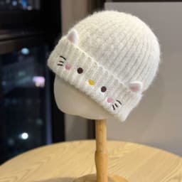 Mũ dệt kim nữ phong cách mới với họa tiết mèo hoạt hình dễ thương, ấm áp chống lạnh mùa thu đông, thời trang dễ dàng phù hợp, thoải mái thông thường, có bịt tai chống gió. 6
