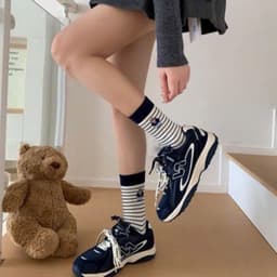 Sét 10 đôi Tất Cổ Cao Thêu Gấu Kẻ Sọc Phong Cách Hàn Quốc Vớ Cotton Dày Dặn, Thoáng Khí, Unisex. 3