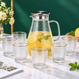 Bộ Bình Cốc Thủy Tinh Họa Tiết Giọt Nước Cao Cấp, Bình Có Quai Cầm Kèm 6 Ly, Kèm Khay Sang Trọng – Bộ Bình Ly Tiếp Khách 9