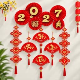Decor Tết 2027 Set Trang Trí Nhà Ở Và Nhà Hàng Gồm 3 Món Dây Vạn Sự Như Ý Dây Chúc Mừng Năm Mới Và Mành Treo Chữ Tết 2