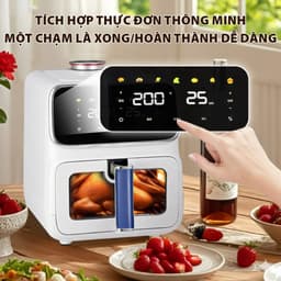 [ĐỜI MỚI NHẤT- BH 18T] Nồi chiên không dầu hơi nước Qcooko cống suất 1500W dung tích 5L, màn hình cảm ứng dễ dàng thao t 4