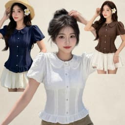 Áo sơ mi kiểu cổ bèo xinh xắn xếp ly eo có dây buộc dáng ôm xinh AD38  9