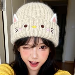 Mũ dệt kim nữ phong cách mới với họa tiết mèo hoạt hình dễ thương, ấm áp chống lạnh mùa thu đông, thời trang dễ dàng phù hợp, thoải mái thông thường, có bịt tai chống gió. 3