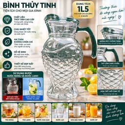 Bộ Bình Cốc Thủy Tinh Cao Cấp Có Quai Cầm – Bình Dung Tích Lớn Kèm 6 Cốc, Bộ Bình Nước Để Bàn Sang Trọng 8