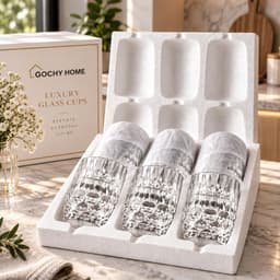 Bộ 6 Ly Thủy Tinh GOCHY HOME 300ml Vân Ong Dập Nổi 3D, Cốc Uống Nước Soda-Lime Không Chì, Dày Dặn Sang Trọng -Màu Trắng 2
