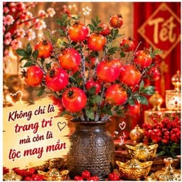 Cành Lựu mốc 7 Quả cao 90cm, quả cam đỏ lớn mang lại may mắn, tài lộc và trang trí sang trọng cho không gian. 4