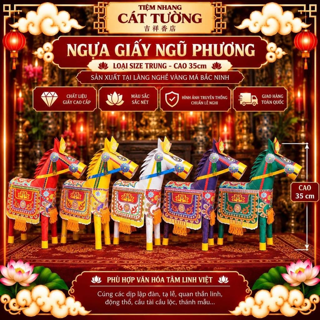 Ngựa Giấy Hàng Bắc Ninh (Cao 35cm) Cúng Quan Thần Linh, Cúng Trạng, Thánh Mẫu, Tạ Đất, Giải Hạn - Tiệm Nhang Cát Tường