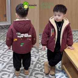 [12-37KG] Áo Khoác Lông Cừu Cho Bé Trai Bé Gái KIMCHIBABY Dày Dặn Giữ Ấm Chống Gió Họa Tiết Hoạt Hình Đáng Yêu AK602 5