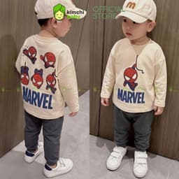 [10-29KG] Bộ Dài Tay Cho Bé Trai KIMCHIBABY Vải Cotton Cao Cấp 190gsm Mềm Mịn Họa Tiết Siêu Nhân Người Nhện KD601 6