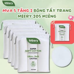 [MUA 5 TẶNG 1] Bông Tẩy Trang MÉERY Chính Hãng, Bông Tẩy Trang Meery 205 Miếng 100% Cotton Mềm Mại 1