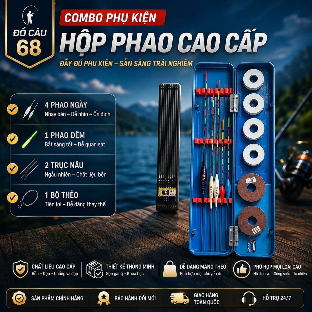 Combo Hộp Phao Câu Cá Xanh Kèm Phụ Kiện – Full Phụ Kiện Câu Đài, Giá Rẻ, Tiện Lợi