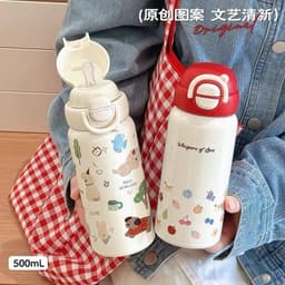 Bình giữ nhiệt hoạt hình dạng nắp bấm tròn giữ nhiệt tốt nhờ ruột inox 304 cao cấp thiết kế cute - pastel VOICON-[CU22] 4
