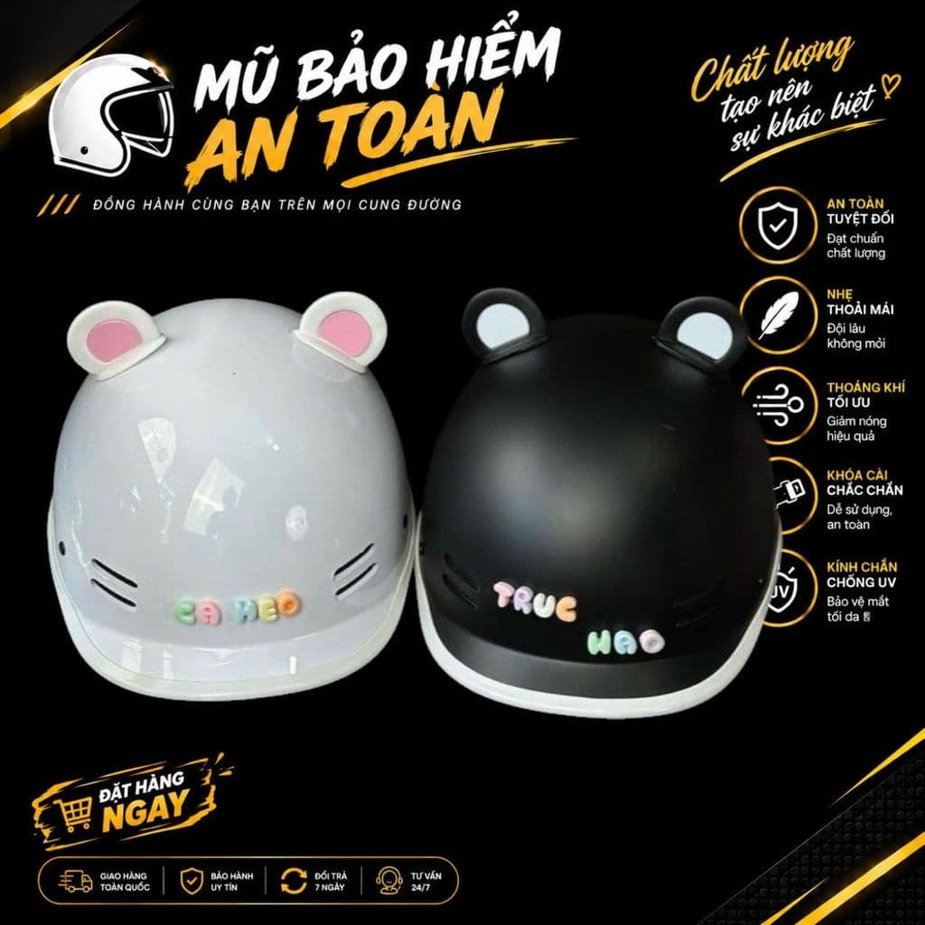 [ĐẠT CHUẨN AN TOÀN] Mũ Bảo Hiểm Cá Heo Hot Trend 2026 Nửa Đầu Nam Nữ Nhiều Màu Kèm Phụ Kiện Tai Gấu Charm