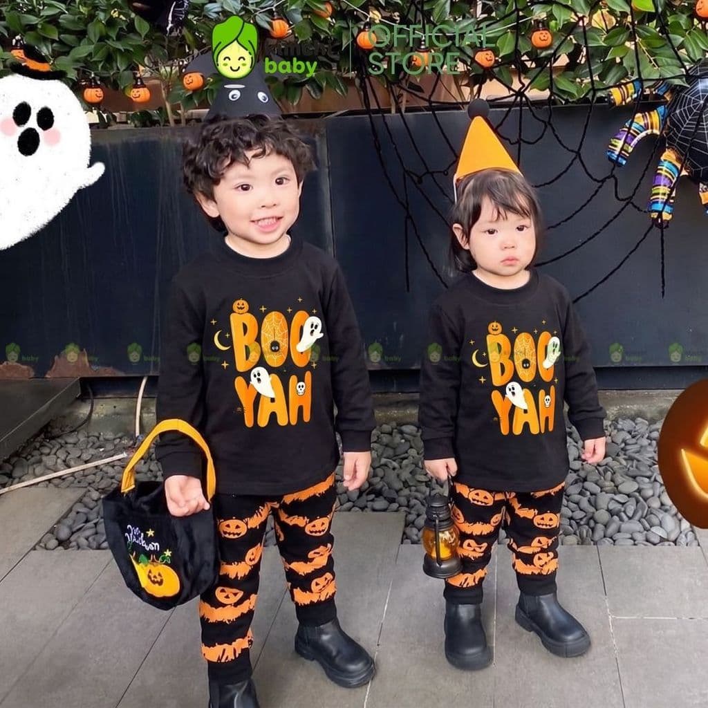 [BÉ 10-29KG] Bộ Dài Tay Cotton 4C Cho Bé Trai, Bé Gái KIMCHIBABY Hoạ Tiết Halloween, Đồ Bộ Cho Bé Mặc Nhà MKMTD2240