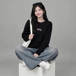 Áo thun nữ tay dài cổ tròn in chữ basic xinh đẹp baby thời trang nữ đơn giản  CT BABY 7 8 7 9 4 4 3 9
