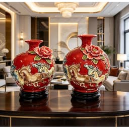 [TẶNG ĐẾ VÀ HỘP QUÀ] Bình Hút Lộc Bát mã đắp nổi RỒNG VIỆT xanh lá, Quà tặng tân gia mệnh mộc, hỏa 5