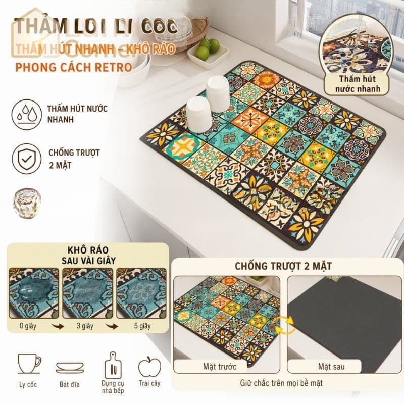 Thảm Lót Máy Lọc Nước [TT] Siêu Thấm Hút,Chống Trượt Hiệu Quả,dễ Dàng Vệ Sinh,Dùng Cho Bàn Ăn,Bếp,Bồn Rửa
