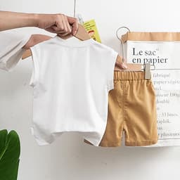 Bộ quần áo bé trai, set bộ áo cotton tay hến họa tiết thêu đắp chú Gấu quàng khăn kèm quần short siêu dễ thương cho bé 4