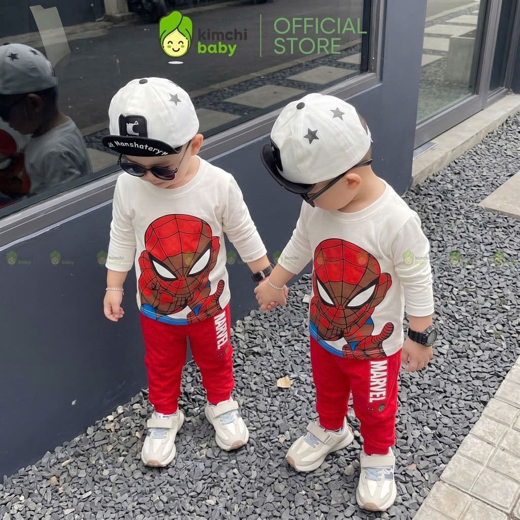 [10-29KG] Bộ Dài Tay Cho Bé Trai KIMCHIBABY Vải Cotton Cao Cấp 190gsm Mềm Mịn Họa Tiết Siêu Nhân Người Nhện Ver1 KD601