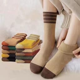 Bộ 5 Đôi Tất Kẻ Lót Lông Vintage Mềm Mại, Siêu Dày Giữ Ấm Tuyệt Vời Cho Mùa Lạnh (sẵn) 🌸🌸🌸 VOICON-[TV01] 8