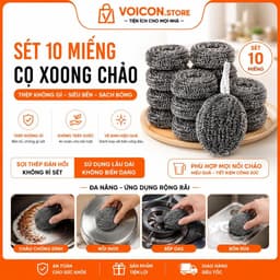 Cọ Xoong Chảo Sét 10 Miếng Cọ Tròn Rửa Bát Thép Không Gỉ Có Dây Treo Tiện Lợi VOICON-DA72 Chất Lượng Cao 1