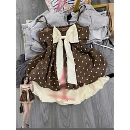 Set Bộ Nữ Gồm Áo Hai Dây Dáng Babydoll Họa Tiết Chấm Bi Phối Nơ Đen Mix Quần Short Dáng Bí Phồng Bồng Bềnh - Usmark 5