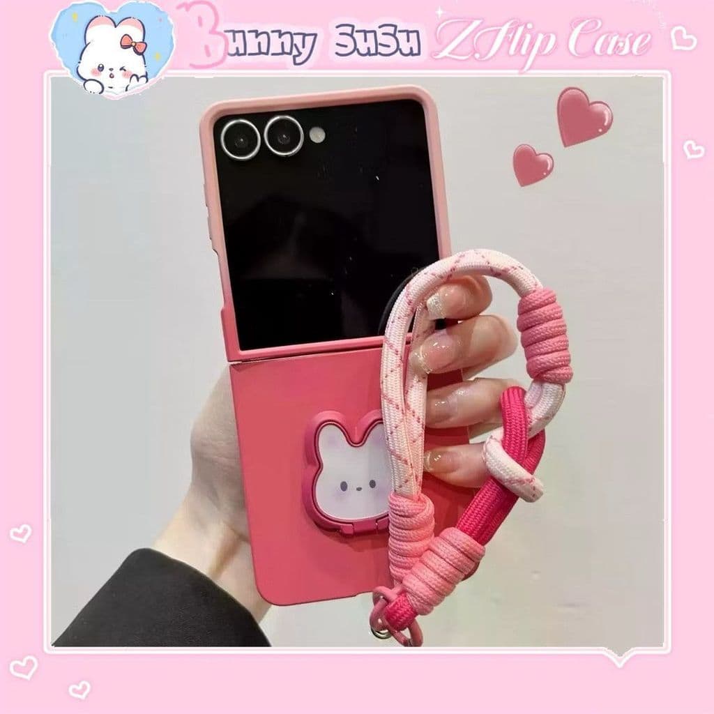 [CÓ SẴN] Ốp Z FLIP 8 - Z FLIP 7 - Z FLIP6 - FLIP5 5G hồng ombre dễ thương kèm giá đỡ thỏ cute và dây thắt nổi bật cute