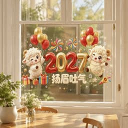 MNTT 2027 Decal Dán Tĩnh Chống Thấm Nước Lễ Hội Không Khí Trang Trí Cửa Sổ 9