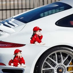 [Hỏa Tốc] Decal Dán Xe Ô Tô Hình Bé Gái Đội Nắp Đỏ Uống Cà Phê Siêu Cưng, Chống Thấm Nước, Bền Đẹp 5