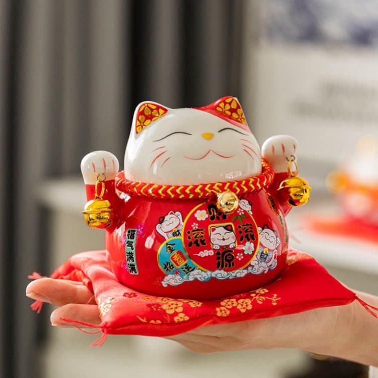 Mèo Thần Tài Kèm Thảm Vẫy  Tài Lộc ,Trang trí Nhà CửA ( Giadungtienich,.ls)