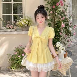 Áo sơ mi babydoll hottrend kiểu Hàn Quốc xinh xắn có dây chiết eo  SMK98 TRON 2