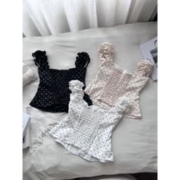 (Có Mút) Áo Kiểu Nữ Cánh Tiên Nút Bọc Cotton Lạnh Hoạ Tiết Trơn/Chấm Bi Xẻ Buung Lưng Bo Chu 7