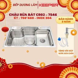 Chậu rửa bát 1 hố Keeper CR02-7546 | Chậu rửa bát 1 hố | Tặng đầu vòi hút nước rửa chén 1