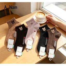 Tất Nữ Cổ Ngắn Họa Tiết Nơ Xinh Xắn – Tất Cotton Mềm Thoáng, Co Giãn Tốt, Phong Cách Hàn Quốc set 10 Đôi 5