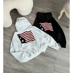 Áo Khoác Nữ Logo May Thêu Cờ Form Rộng Dài Áo Khoác Nỉ Nữ Chất Vải Nỉ Dày Đẹp Logo Thêu Sắc Nét 8
