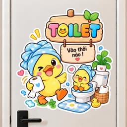"Decal Dán Cửa Nhà Vệ Sinh Hoạt Hình Dễ Thương, Chống Thấm Nước, Bền Đẹp" 4