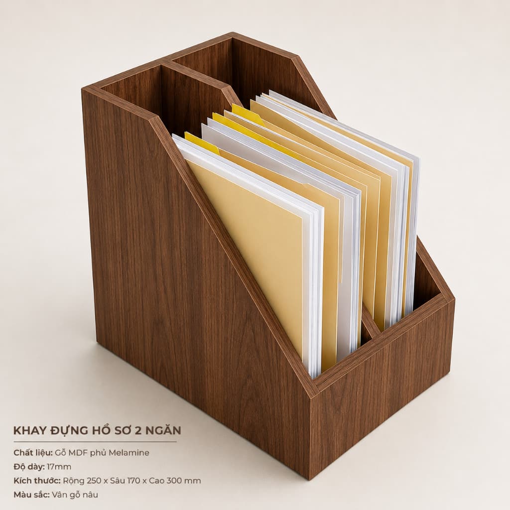 Khay Đựng Hồ Sơ 2 Ngăn MDF Phủ Melamine | Kệ Đựng Tài Liệu A4 Để Bàn Văn Phòng Màu Ngẫu Nhiên LUX13