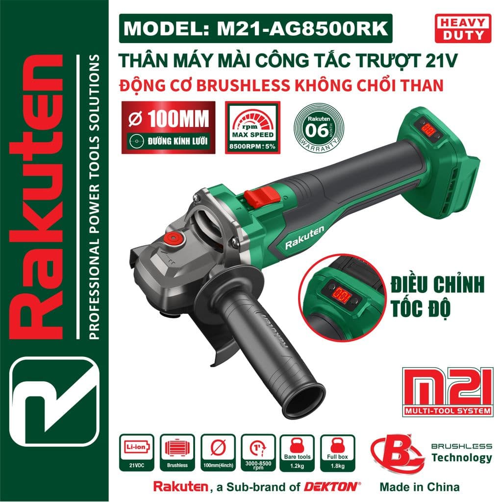 Thân máy mài pin 10 cấp độ DEKTON (RAKUTEN) M21-AG8500RK, Tốc độ 8500RPM, Chân pin phổ thông