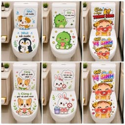 "Decal Dán Bồn Cầu Chống Thấm Nước Hình Thú Cưng Dễ Thương - Trang Trí Nhà Tắm Vui Nhộn" 2