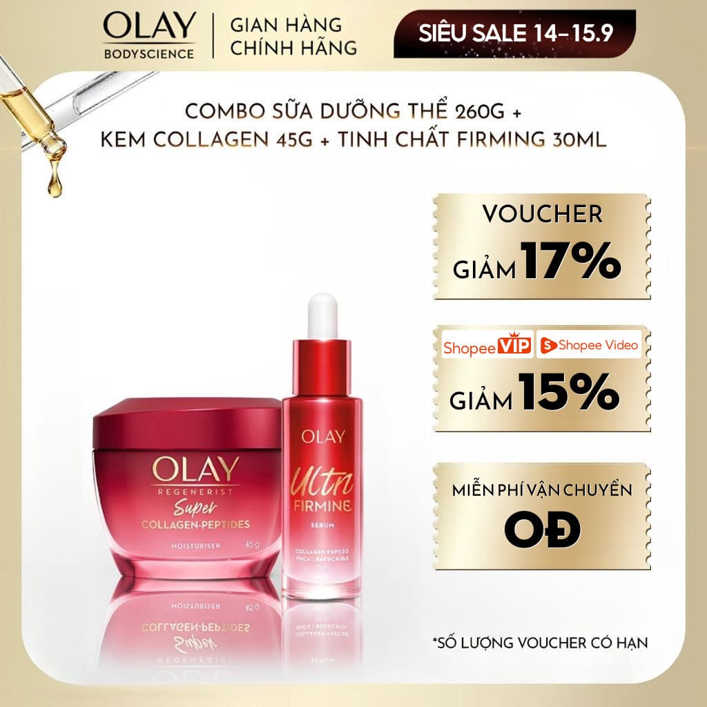 [KOL] [LS] Combo Kem Dưỡng Ẩm OLAY Super Collagen Peptides 45G + Serum OLAY Ultra Firming 30ML