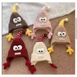 Mũ Len Cho Bé 1-6 Tuổi Mũ Beanie Mắt To Dễ Thương Mũ Len Chóp Nhọn Lót Nhung Ấm Mùa Đông Hàn Quốc 1