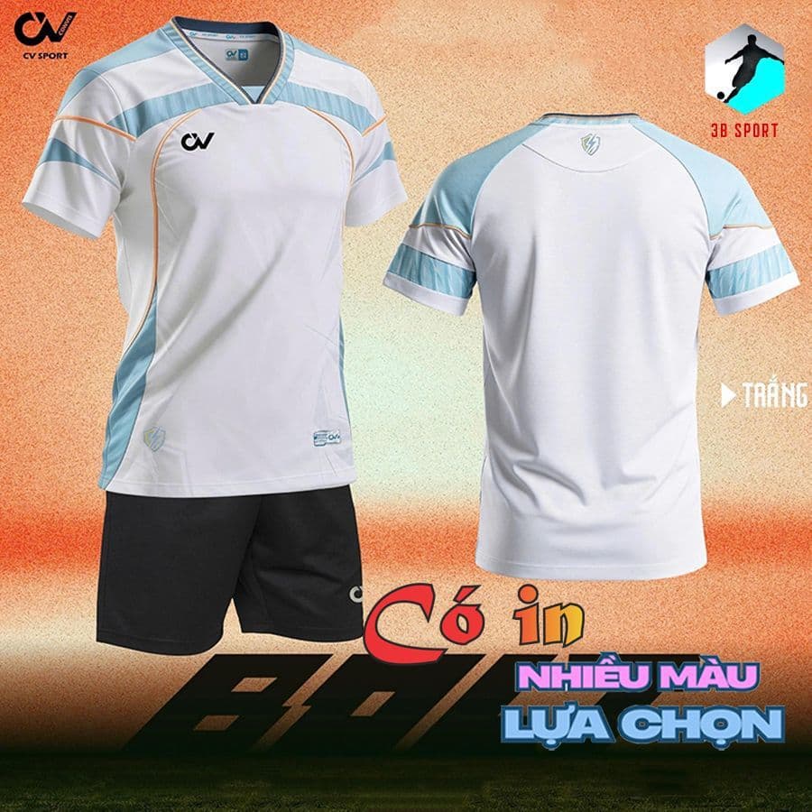 [Chính hãng CV Sport] [Nhận in tên số theo yêu cầu] Quần Áo Bóng Đá CV Bolt Trắng vải C-Airmaxx siêu nhẹ Cao Cấp