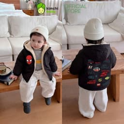 [12-37KG] Áo Khoác Lót Lông Cao Cấp Cho Bé Trai KIMCHIBABY Cản Gió Trượt Nước Giữ Ấm Cực Tốt Họa Tiết Siêu Nhân AK602 6