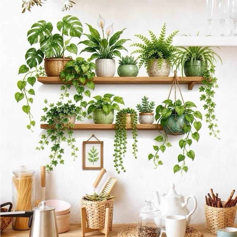 DT22 - 40x70cm Decaltrong chậu cây, kệ cây xanh. Decal dán tường (40cm x 70cm) trang trí phòng khách, phòng ngủ