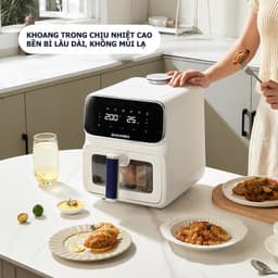 [ĐỜI MỚI NHẤT- BH 18T] Nồi chiên không dầu hơi nước Qcooko cống suất 1500W dung tích 5L, màn hình cảm ứng dễ dàng thao t 2