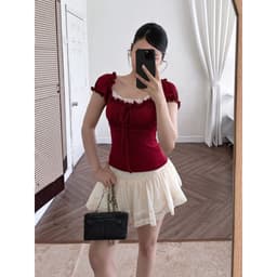 Áo Kiểu Nữ Trễ Vai Phối Ren Chất Rip Lụa Tay Ngắn Bồng Ôm Dáng - Fashion 73 7